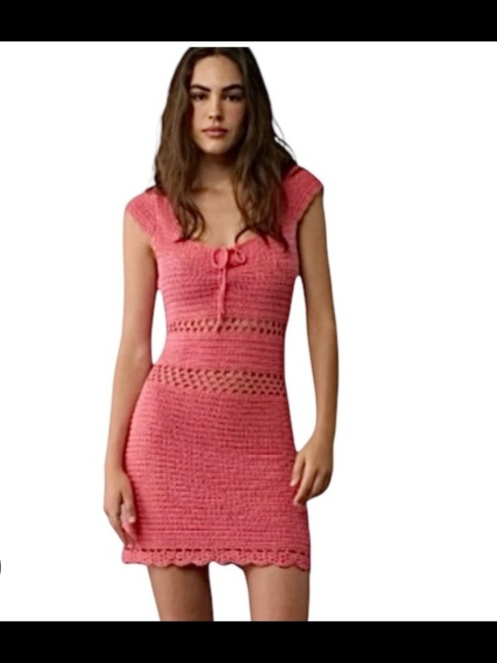 American Eagle Outfitters Coral Pink Crochet Knit Mini Dress